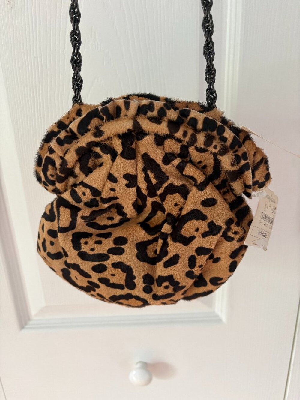 NWT Elie Tahari Leopard Print Calf Hair Circular Crossbody Clutch Bag